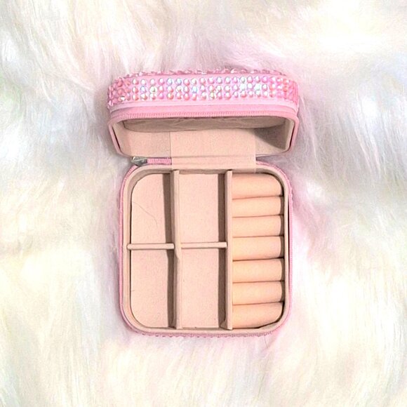 Small Pink Jewelry Box with Dazzling Aurora Pink Rhinestones, Bling, Bedazzle - Picture 9 of 9